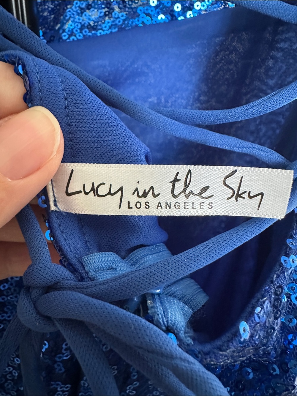 Lucy in the Sky Royal Blue Sequin Ruffle Bottom Mini Slip Dress - Picture 11 of 11